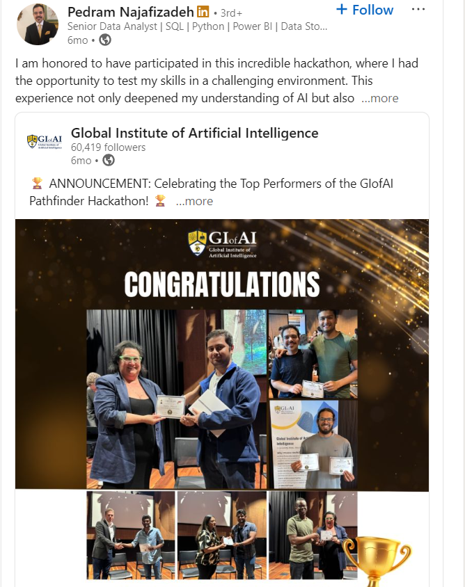 Pedram Najafizadeh Recognition Post