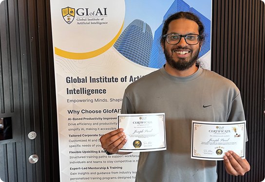 Student with certificates